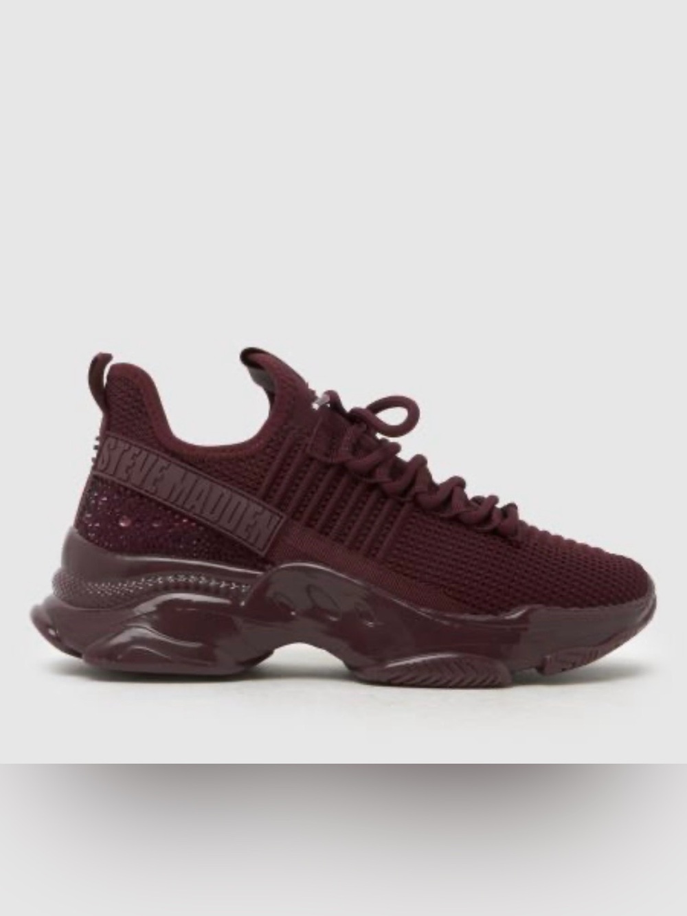 Steve Madden Maxima Burgundy Sneakers knit rhinestone embellished chunky 8.5